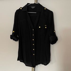 Black silk button up blouse